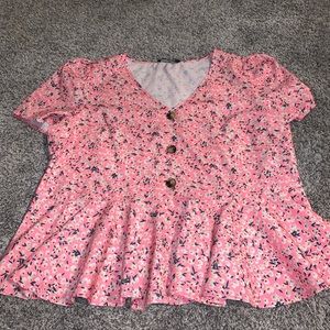 pink flowered blouse